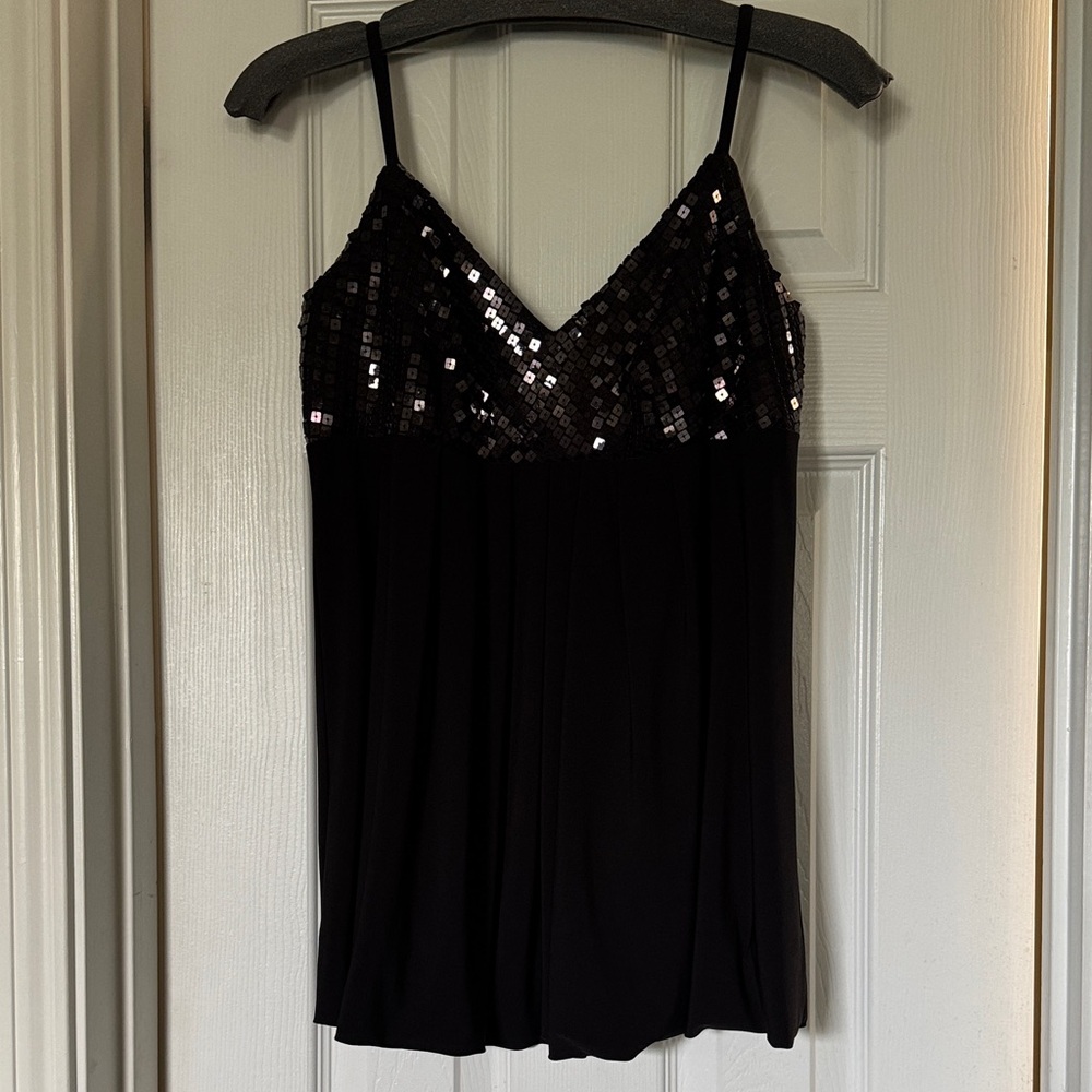 R&M Richards Black Sequin V-Neck Spaghetti Strap Camisole